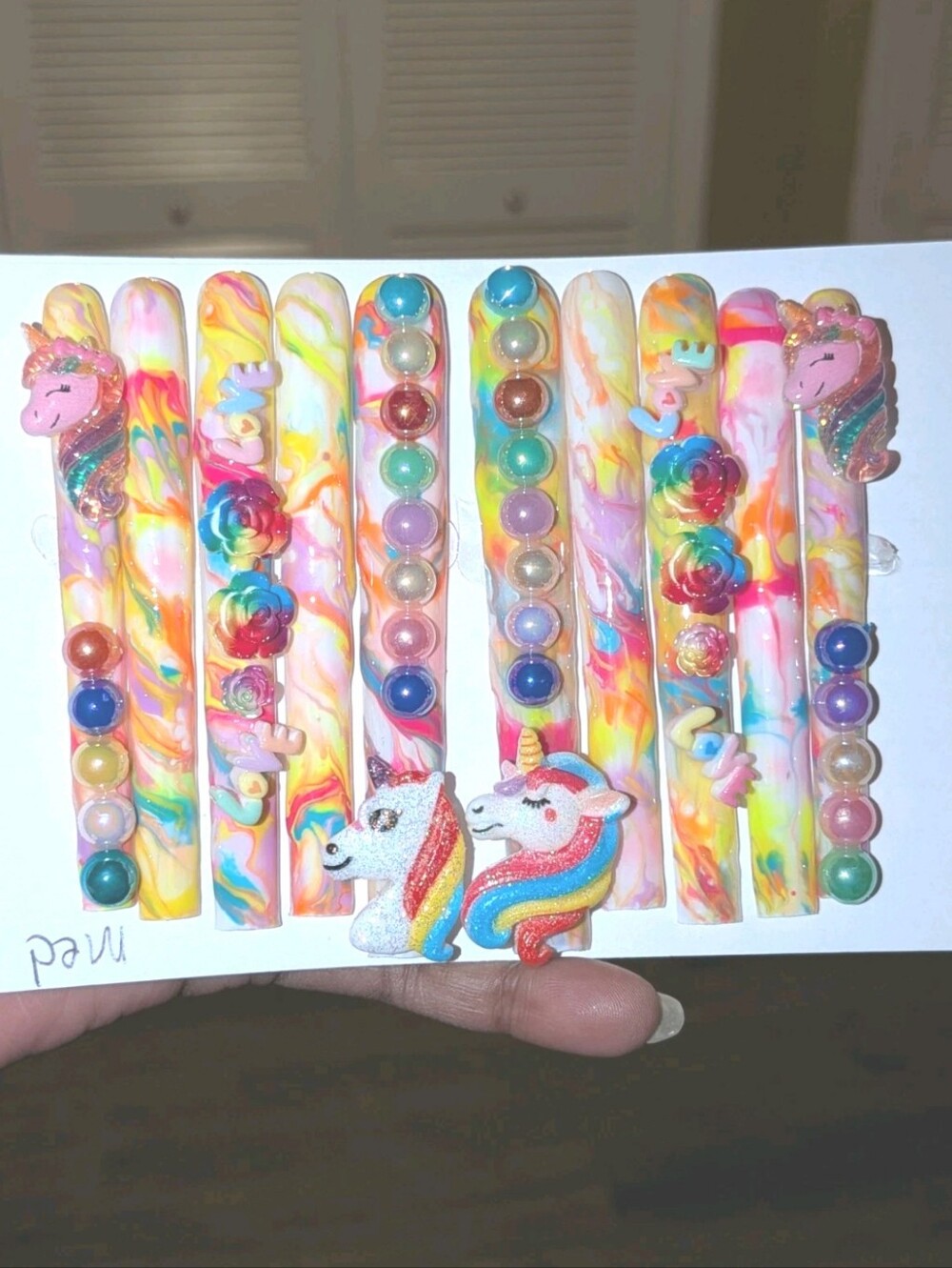 Hand Crafted Multicolor Unicorn 6Xl Press-On Nails with Rainbow Accents Sz Mediu - Picture 16 of 17